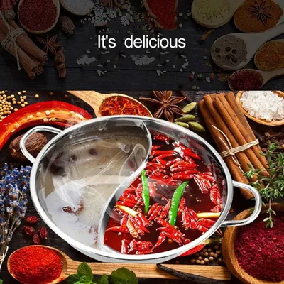 28/30cm Hot Pot Twin Divided Stainless Steel 28cm Cookware Hot Pot Ruled Compatible Double-flavor