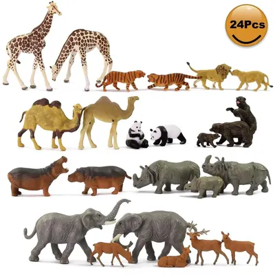 24pcs Model Railway HO Scale 1:87 Painted Wild Animal PVC Elephant Camel Giraffe Tiger Lion Panda