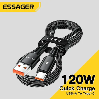 Essager 120W USB Type C Cable Super Fast Charge Quick Charge 6A For Xiaomi 12Pro Redmi K50 Note 11Pro for iPhone 16 pro max 15