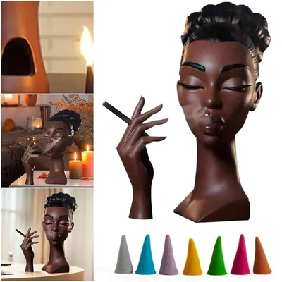 Black Woman Head Incense Burner Black Ladies Smoke Cigarettes Incense Holder Decorative Headscents
