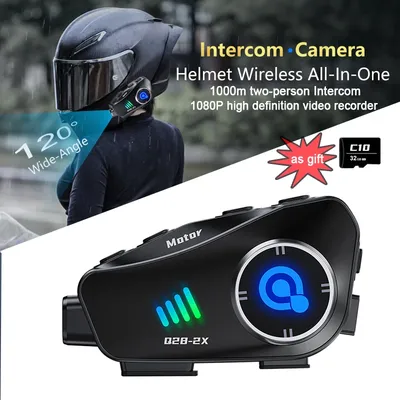 Q28-2X Motorcycle Helmet Bluetooth Intercom Waterproof Headset with 1080P Hd Driving Recorder