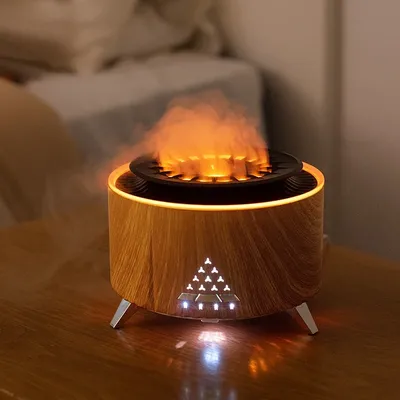 Flame Volcano Air Humidifier Bluetooth Wood Lava Aroma Humidifier Essential Oil Diffuser Bedroom