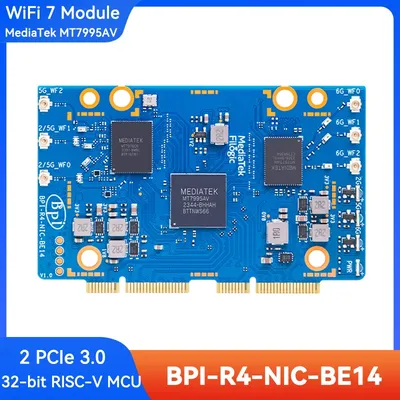 Banana Pi BPI-R4-NIC-BE14 WiFi 7 Module MediaTek MT7995AV 32-bit RISC-V MCU 2 PCIe 3.0 Interface