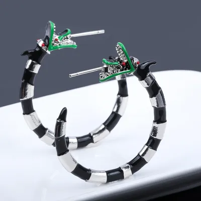 Halloween Skeleton Snake Earrings Enamel Coral Snake Beetle Juice Hoop Earrings Cosplay Costume for