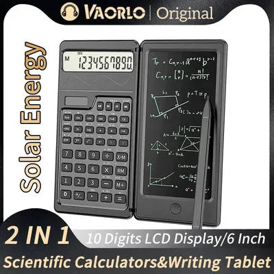 Solar Powered Scientific Calculator & 6 Inch Writing Tablet Foldable 10 Digit LCD Display For Office