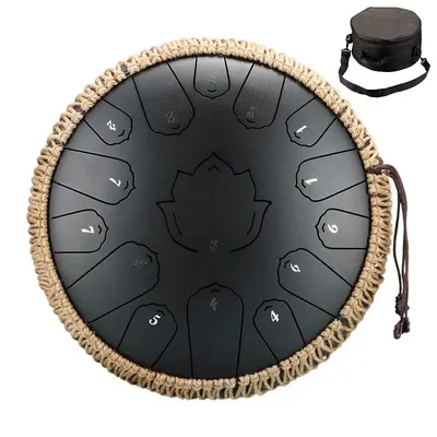 Hluru Steel Tongue Drum Glucophone 13 Inch 15 Notes C Tone Music Drum Ethereal Drum Percussion