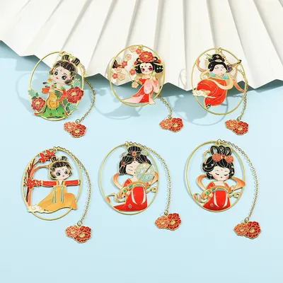 Chinese Style Tang Dynasty Beauty Book Mark Cartoon Metal Bookmark Reading Mark Bookmark Lover