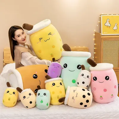 22-70cm Giant Size Bubble Tea Plushies Squishy Milk Tea Boba Pillow Peluche Ice Cream Fruits Juice