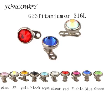JUNLOWPY Titanium 316L micro Skin Diver Dermal Piercing Crystal dermal Jewelled Piercings Top Rings