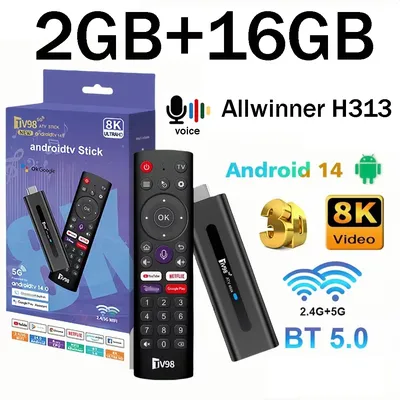 TV98 ATV Smart TV Stick Android 14 ATV Allwinner H313 Support 4G 5G Wifi HD 4K 8K TV Box BT5.0 2GB