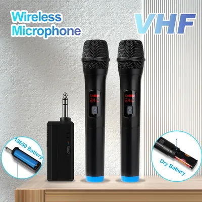 Wireless Microphone 2 Channels VHF Fixed Frequency Handheld Mic Micphone For Party Karaoke