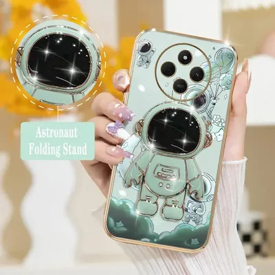 14 C Cartoon Astronaut Plating Phone Holder Case For Redmi 14C 12C 13C 12 13 10C 10 10A A3 A1 Turbo3