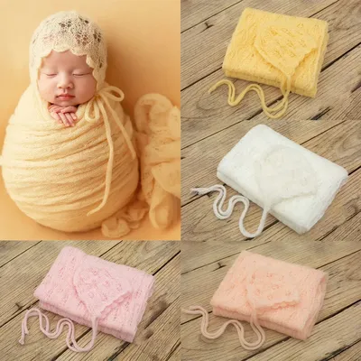 Newborn Photography Props Baby Posing Knitted Hollow Hat + Wrap 2pcs/Set Soft And Highly Elastic