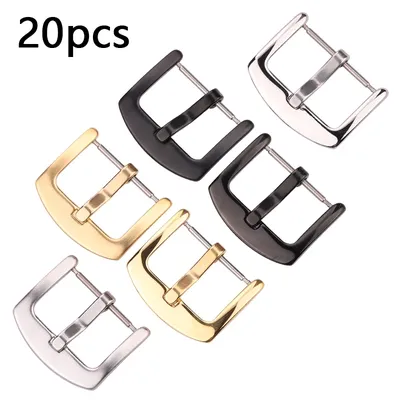20pcs Wholesale Metal Watch Band Buckles Stainless Steel Clasps 18mm 20mm 22mm 24mm Silver Black