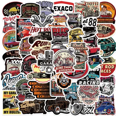 50PCS Cartoon Retro Classic Car Sticker Graffiti Waterproof Creative Trendy For Skateboard Water Cup