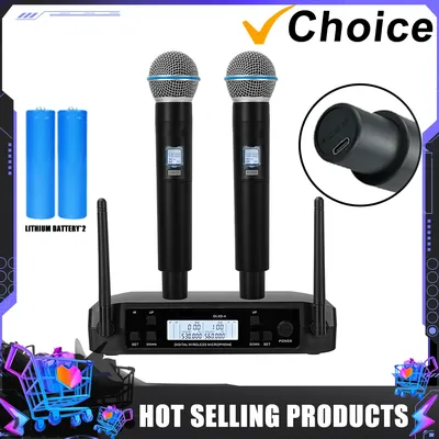 Professional Upgrade Smart Rechargeable 2 channel UHF GLXD4 GLXD GLXD24 BETA58 Wireless Microphone