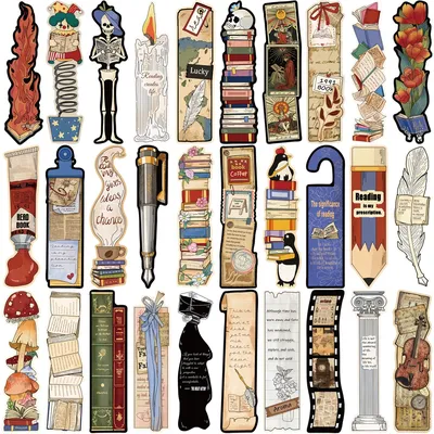 30PCS Vintage Reading Theme Bookmark Posters Cartoon Laptop Gifts Scrapbooking Aesthetic Journal