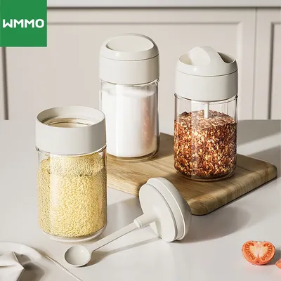 WMMO Seasoning Jar Spoon Pepper Salt Spice Seasoning Bottle Sealed Salt Jar Household Kitchen