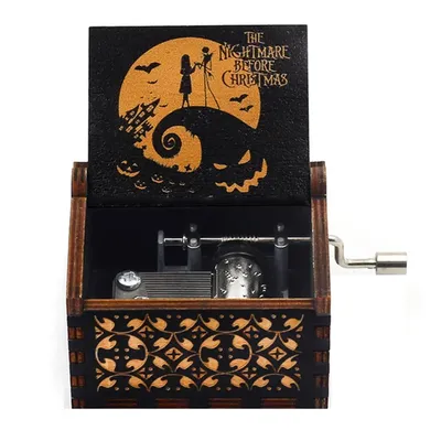 Halloween Eve Wooden Music Box Hand Crank Nightmare Before Christmas Antique Engraved Musical Box