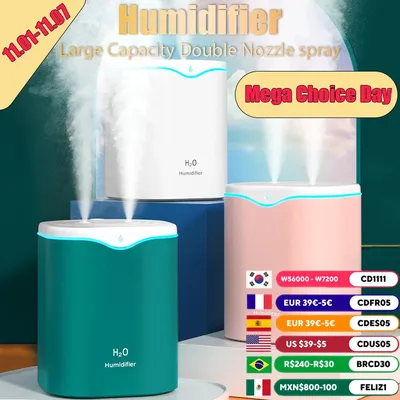 New USB Humidifiers Silent Double Spray Large Capacity Household with LED Lamp Air Conditioning Room