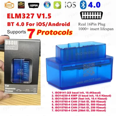 7 Protocols ELM327 V1.5 Bluetooth OBD2 Scanner ELM 327 V1.5 Work On Android IOS Car Diagnostic Tool