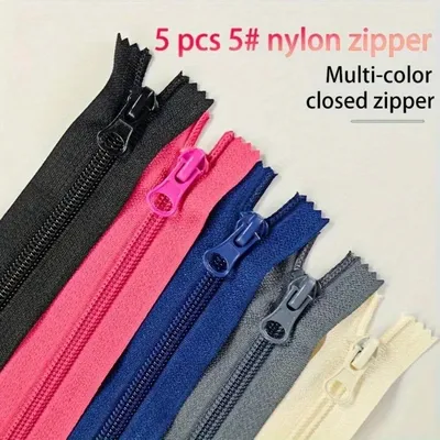 5pcs 5# nylon lower zip closed tail pocket cushion closed mouth short zipper multicolor