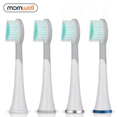 D901/D902 Mornwell 4pcs White Rubberied Replacement Toothbrush Heads with Caps for Mornwell D01/D02
