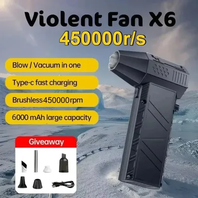 450000RPM X6 Air Blower Powerful dust Vacuum Cleaner Fast Charging Strong Wind Brushless Violent Fan for car/computer cleaning