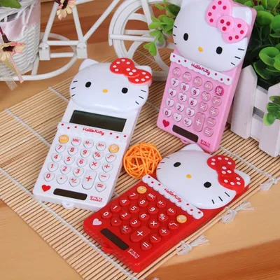 Kawaii Hello Kitty Cute Sanrio new cartoon portable computer push-back Pocket calculator girl
