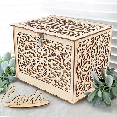 Wedding Card Boxes Hollow Wooden Box Gift Wooden Box with Lock Gift and Money Holder for Wedding