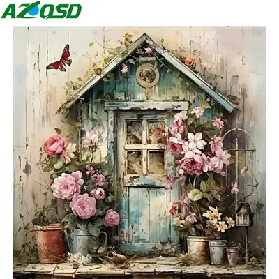 AZQSD Full Drill Diamond Painting House Landscape Cross Stitch Sets Full Drill Hobby Creative Mosaic