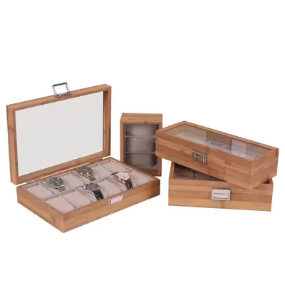 New Style Bamboo Watch Box 3/6/10/12grids Transparent Lid Fashionable Chinese Style Watch Storage