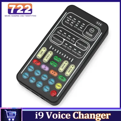 i9 Recording Mini Sound Card Voice Changer Set Colorful LED Lights for Live Streaming