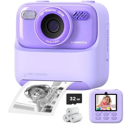 Kids Digital Camera 1080P Vedio Thermal Instant Print Camera With 32G For Girls Boys Age 3-12 Best