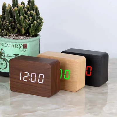 LED Wooden Alarm Watch Table Voice Control Digital Wood Despertador USB/AAA Powered Electronic