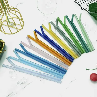 20Pcs Coloful Reusable Glass Straws 8mm Drinking Straws For Smoothie Milkshake Tea Juice Cocktail