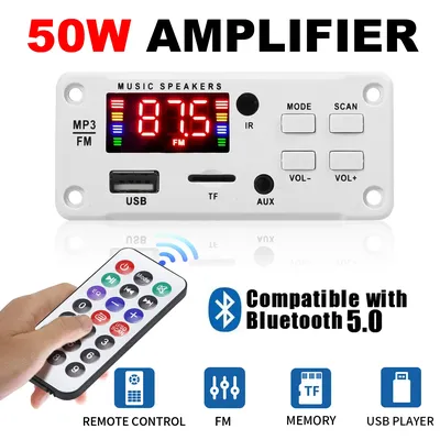 Handsfree 50W Amplifier DIY MP3 Decoder Board DC 12V Bluetooth 5.0 USB FM AUX 3.5mm TF Radio For Car