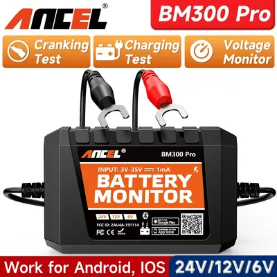 2025 New ANCEL BM300 Pro 6V/24V/12V Battery Tester Battery Monitor SOC Battery Health Analyzer Tool