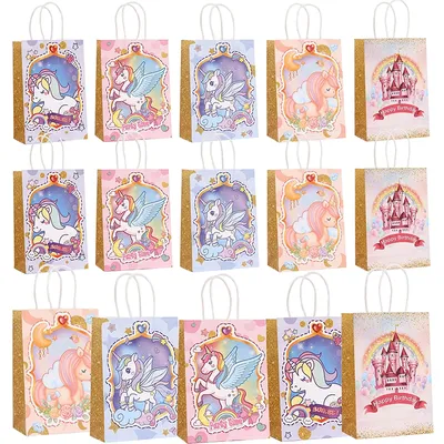 10/20pcs Unicorn Party Favor Bags with Handle Unicorn Themed Kraft Gift Bags Wedding Baby Shower