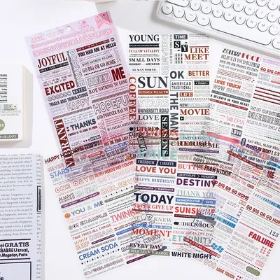 6 pcs/pack Short English newspaper clippings PET Stickers Creativity Adhesive Diy Diary Scrapbooking