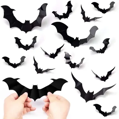 48/36/24Pcs Halloween Bats Wall Stickers Decorations for Home Indoor/Outdoor Mixed size 3D Scary