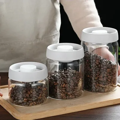 Press-type Coffee Beans Vacuum Sealed Tank Glass Food Storage Fresh-keeping Coffee Jars Whole Grains