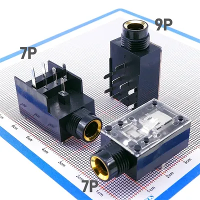 2 5 20Pcs TRS 1/4" 6.35 MM Stereo Phone Jack Socket Headphone Connector 3 Conductor 7 9 Pin Through