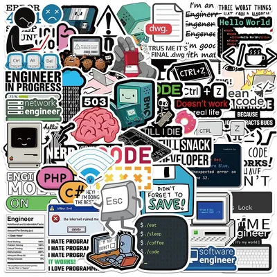 50PCS Engineer Programming Network Coding Hacker Stickers DIY Laptops Water Bottles Phones