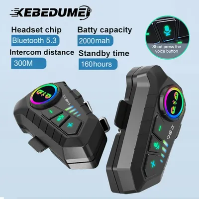KEBIDUMEI 1/2x Motorcycle Intercom Headset Helmet For 2 Riders intercommunicator Moto 300M