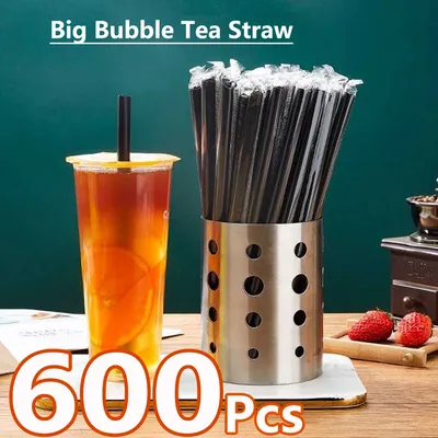 50/100/400Pcs Large Bubble Tea Straw Black Drinking Straws Big Milkshake Straws MilkTea Straws Party