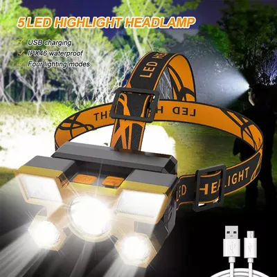 1pcs Rechargeable Headlamp, Portable 5LED Headlight Torch, Portable Working Light, Fishing Camping