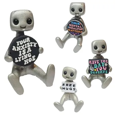 Your Anxiety Is A Lying H*e Robot Cute Tiny Robot Figure Mental Health Desk Companion Home Office