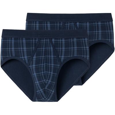 Slip SCHIESSER "Original Classics", Herren, Gr. 6, blau (803, dunkelblau), Feinripp, Obermaterial: 100% Baumwolle, kariert, unifarben, eng, Unterhosen, mit kontrastfarbenem Karomuster Image