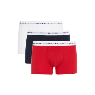 Boxer "TRUNK 3 PACK", Herren, Gr. M (50), bunt (desert, sky, weiß, primary, rot, (dunkelblau)), Jersey, Obermaterial: 95% Baumwolle, 5% Elasthan, TOMMY HILFIGER UNDERWEAR, unifarben, kontrastfarbene Details, körpernah, Unterhosen, mit Logoschriftzug Image